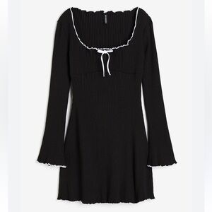 H&M Black Dress with White Trim bow detail LBD